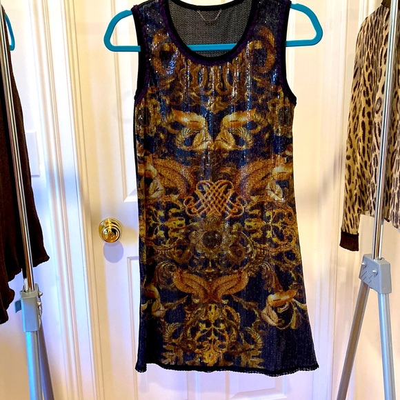 Custo Barcelona sequin print knit dress.  Black back. Size 6 - Picture 1 of 6